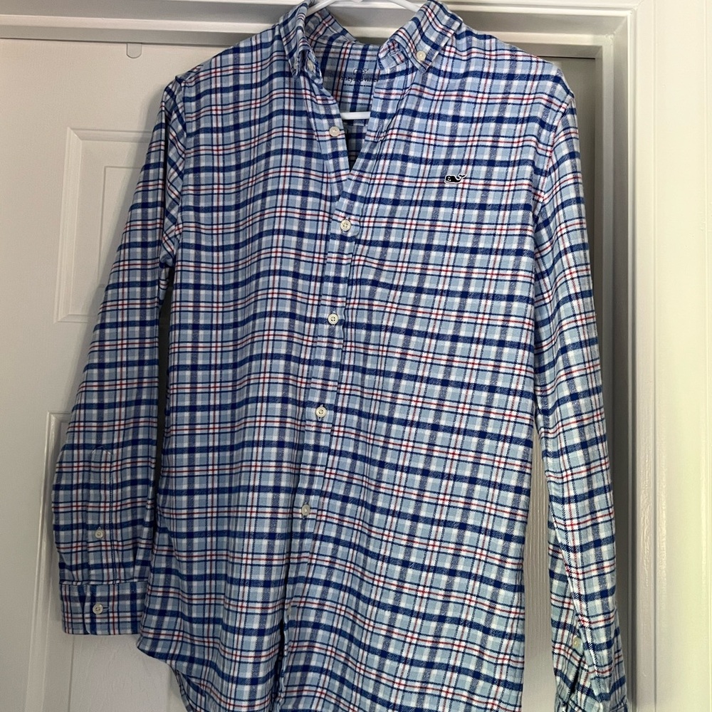 Vineyard Vines Blue and Red Casual Flannel Button Down Shirt
